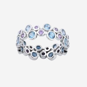 925 Sterling Silver Ring with Blue and Purple Gems Size 6